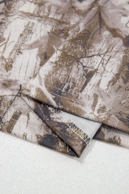 Khaki Plus Size Woodland Camouflage Print T Shirt