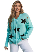 V Neck Star Pattern Hooded Sweater with Slits