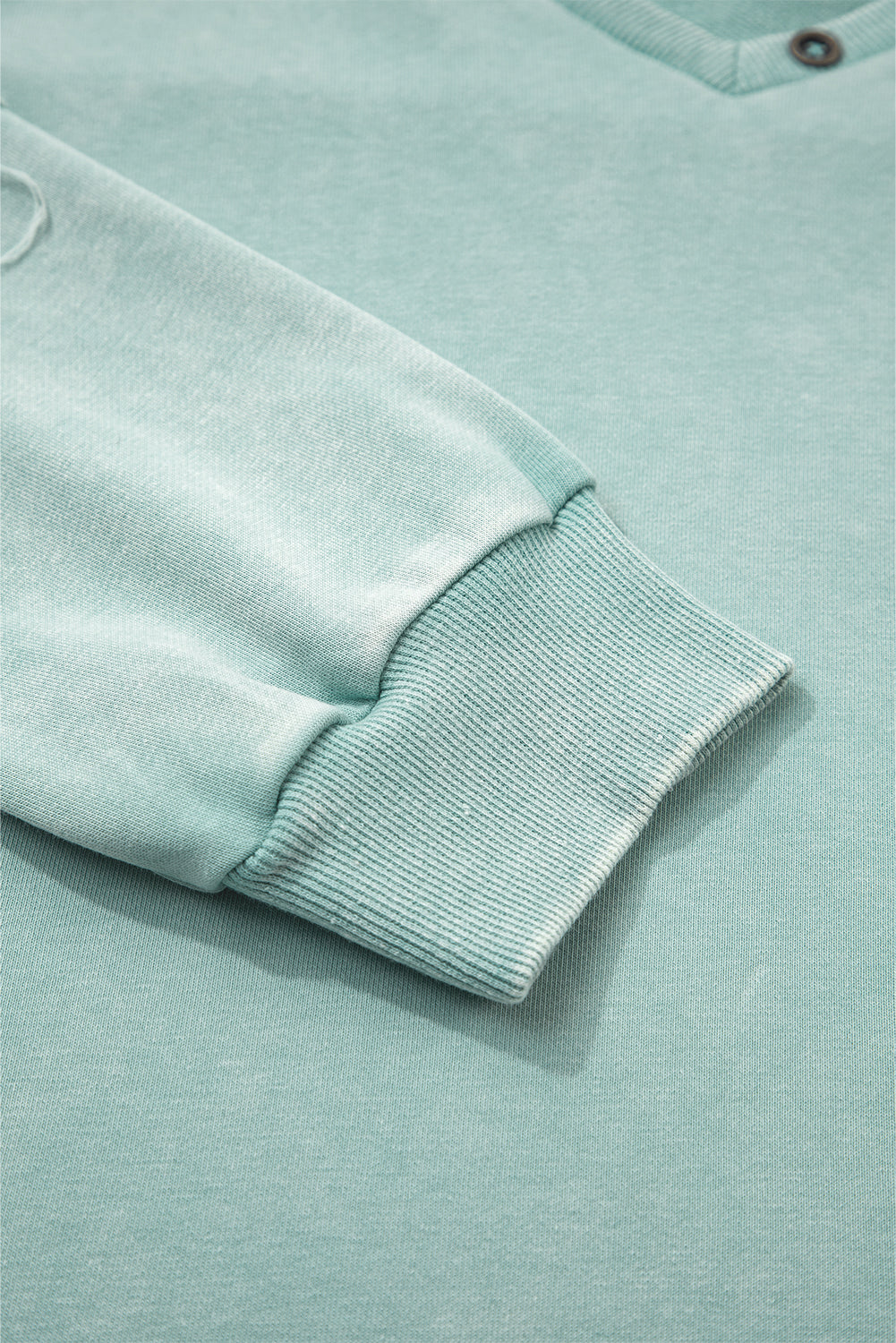 Mist Blue Mineral Wash Exposed Seam Buttoned V Neck Pullover Top