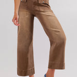 Brown Flap Pockets Front Straight Cropped Jeans