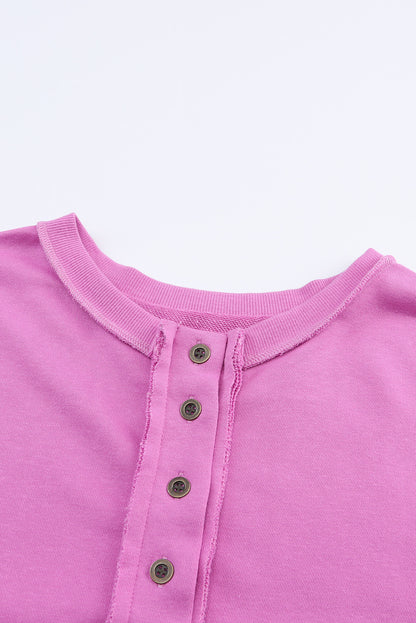 Purple Oversized Exposed Seam Henley Sweatshirt