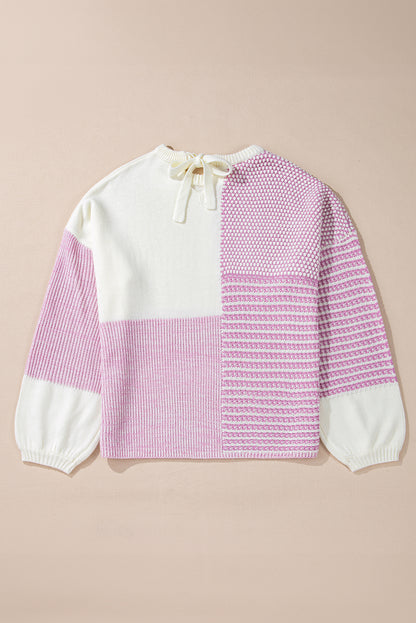 Pull Bonbon à nouer dans le dos et colorblock neutre