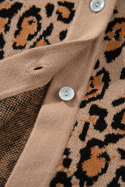 Brown Leopard Print Button-Up Cardigan Long Sleeve Cardigans