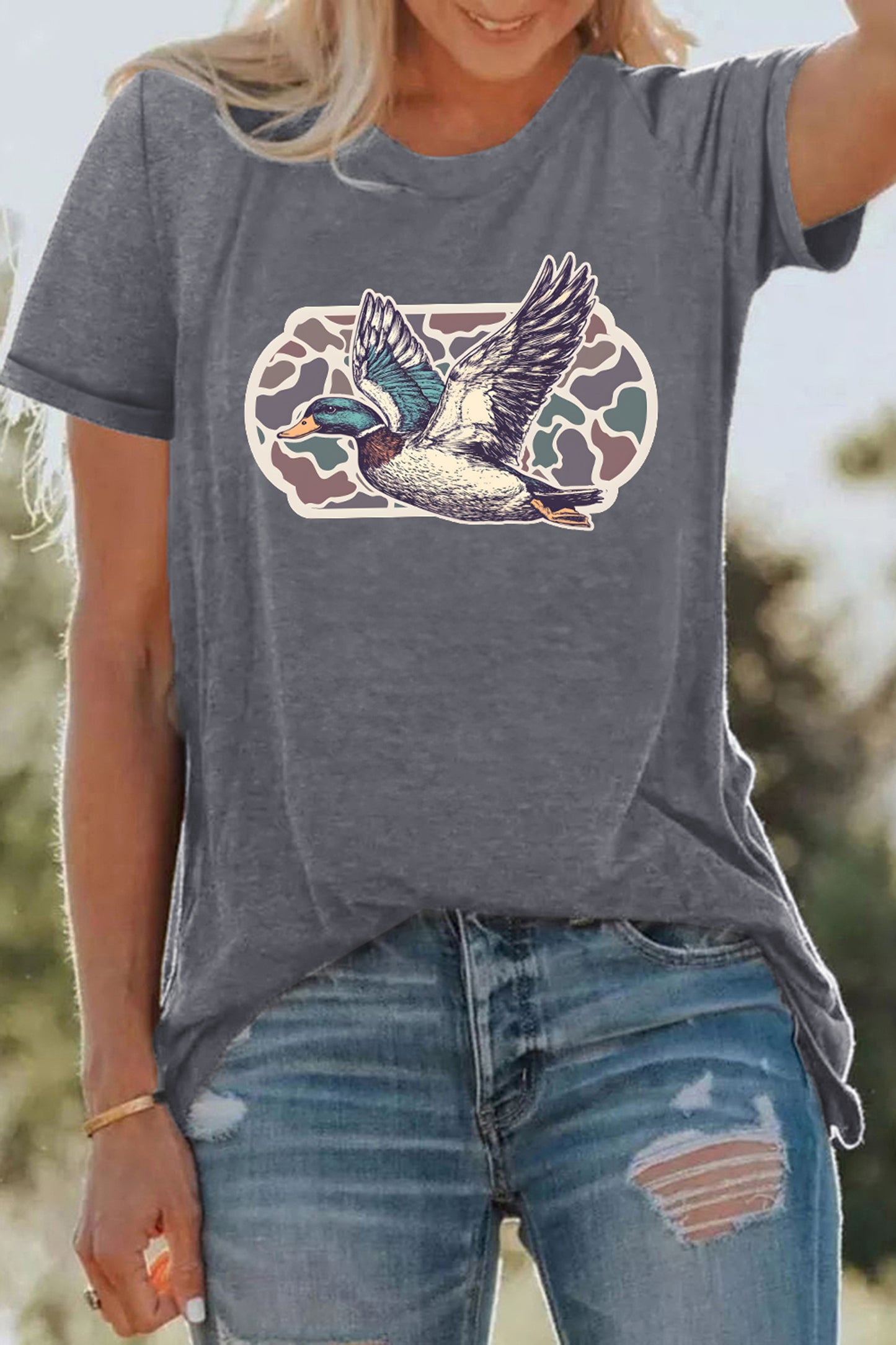 Gray Western Camo Mallard Graphic Tee
