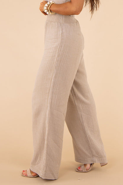 Pantalones caqui con textura de cintura alta y pierna ancha de talla grande 