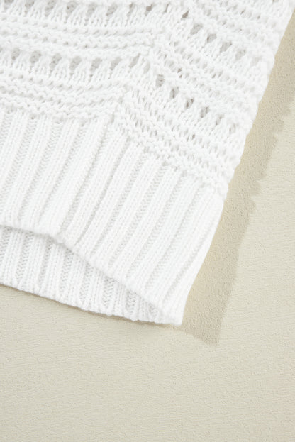 Cardigan ouvert à manches bracelet en tricot pointelle blanc