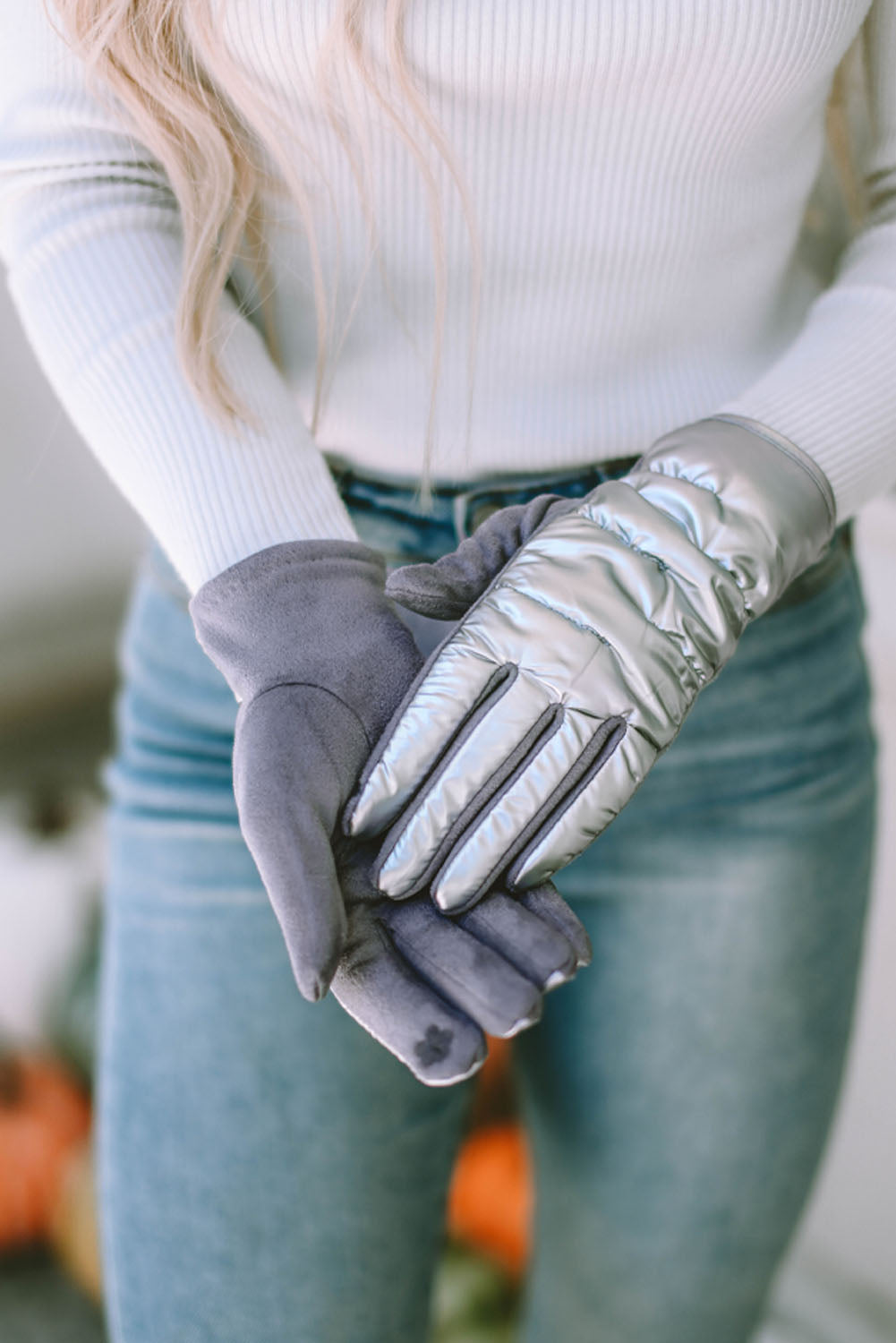 Gray Shiny Touch Screen Cycling Gloves