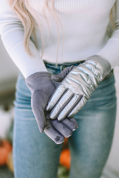 Gray Shiny Touch Screen Cycling Gloves