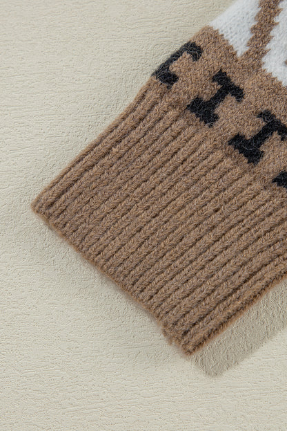 Cardigan zippé à col et bordure côtelée imprimé western marron