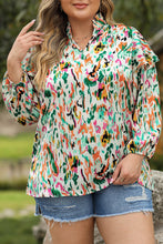 Multicolor Abstract Print Ruffled V Neck Plus Size Blouse