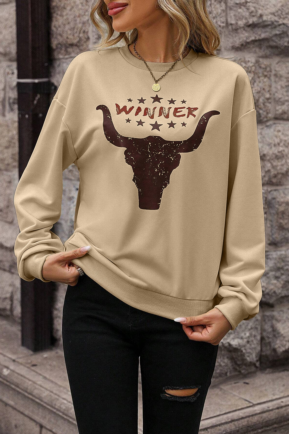 Sweat-shirt graphique kaki WINNER Steer Head