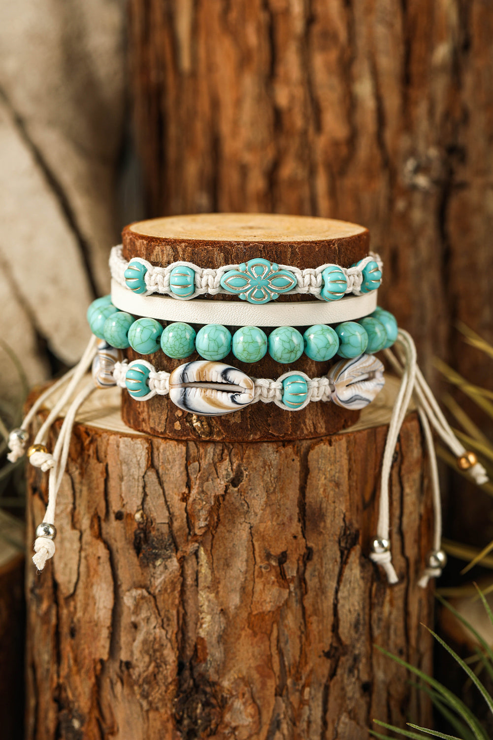 Ensemble de bracelets multicouches en coquillage turquoise occidental bleu clair