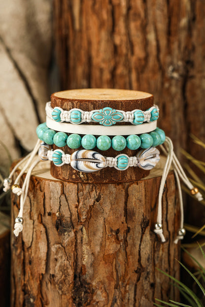 Ensemble de bracelets multicouches en coquillage turquoise occidental bleu clair
