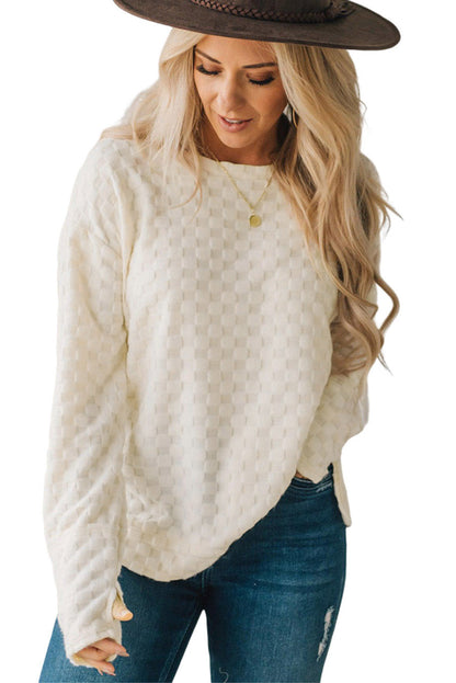 Haut beige uni texturé à manches trouées pour le pouce 