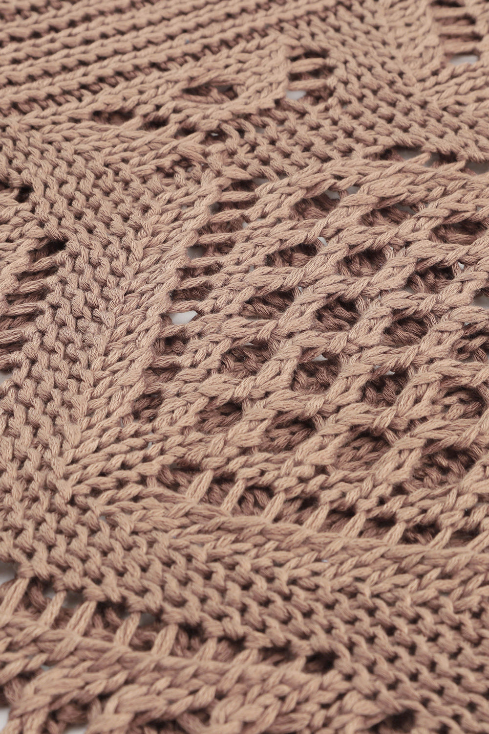 Pull kaki à manches chauve-souris et col en V en maille ajourée