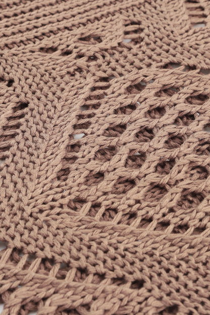 Pull kaki à manches chauve-souris et col en V en maille ajourée