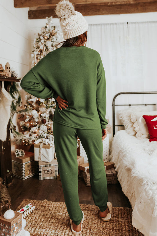 Spinach Green Sequined Christmas Cane Pattern Lounge Sweatsuit