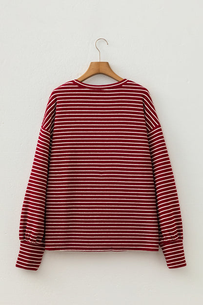 Red Stripe Drop Shoulder Long Sleeve Top