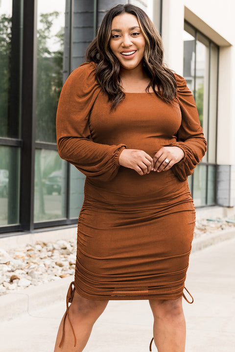 Plus Size Ruched Drawstring Bodycon Dress