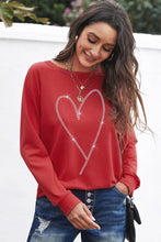 Rhinestone Heart Shaped Long Sleeve Sweatshirt