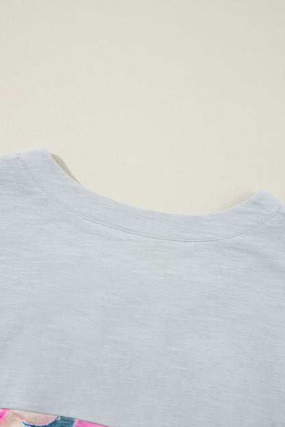 Haut haut bas vert grande taille à fleurs et coutures apparentes