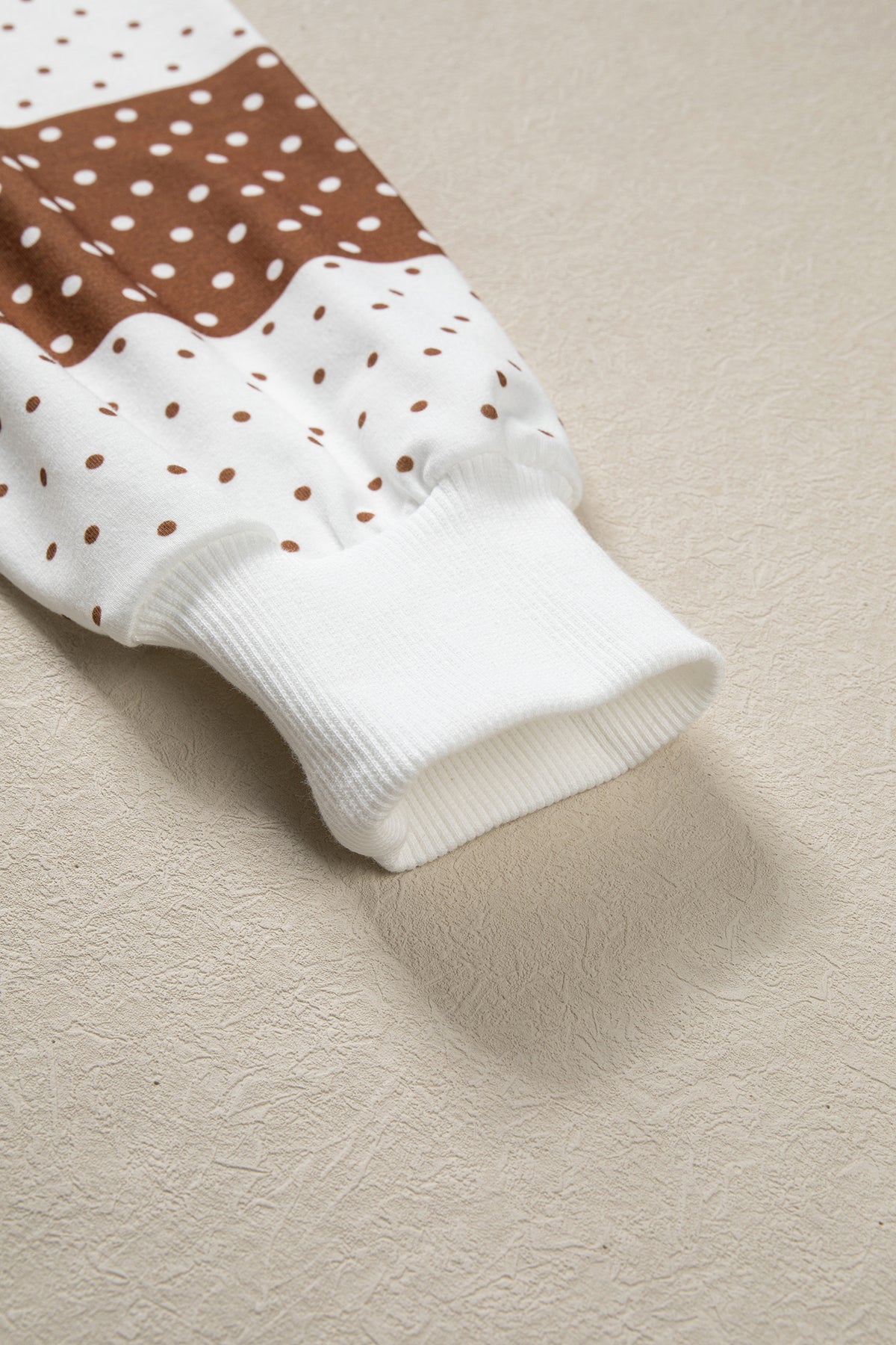 Brown Polka Dot Patchwork Colorblock Long Sleeve Top
