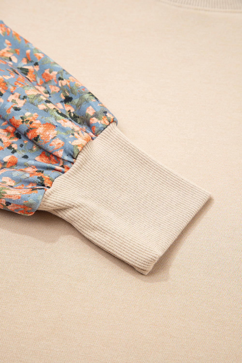 Smoke Gray Plaid Colorblock Patchwork Sleeve Raw Seam Sweatshirt