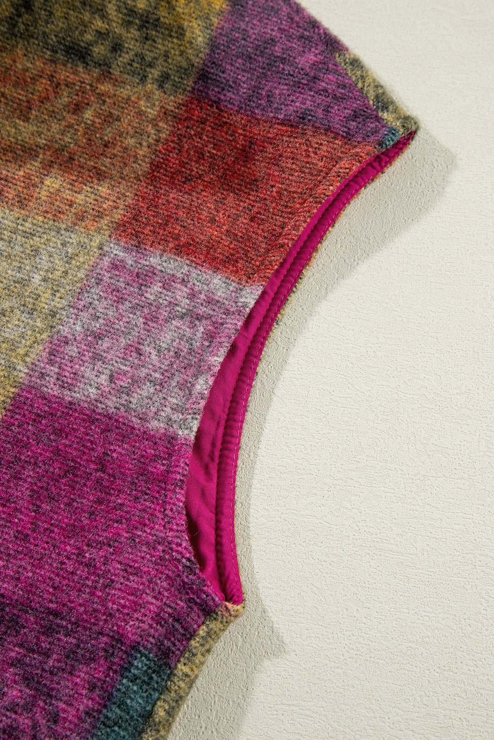 Gilet ample zippé à imprimé écossais multicolore avec poches latérales