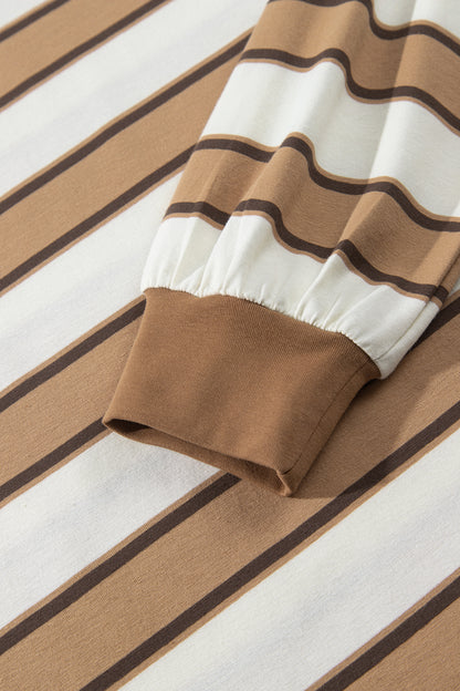 Khaki Stripe Contrast Trim Patchwork Casual Two-Piece Pants Set