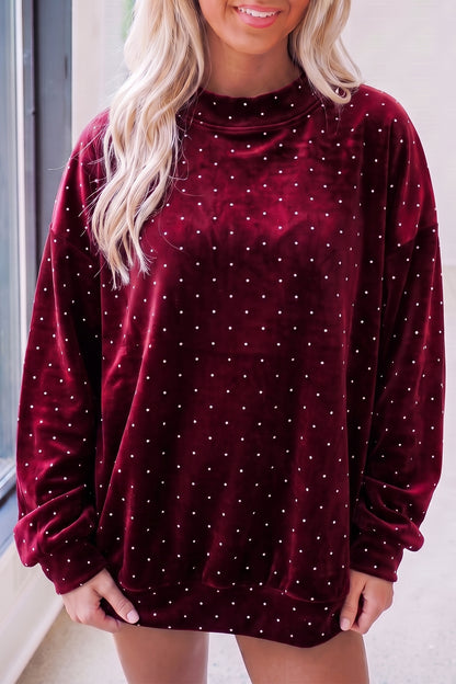 Red Velvet Polka Dot High Neck Tunic Pullover Sweatshirt