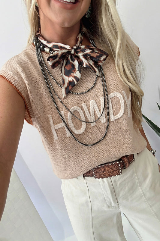 Parchment Contrast Trim Short Sleeve Knit HOWDY Western Sweater