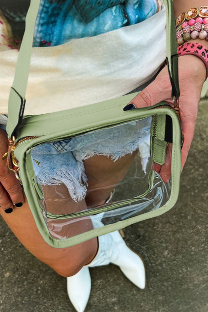 Bolso bandolera con correa de cuero de PVC transparente blanco