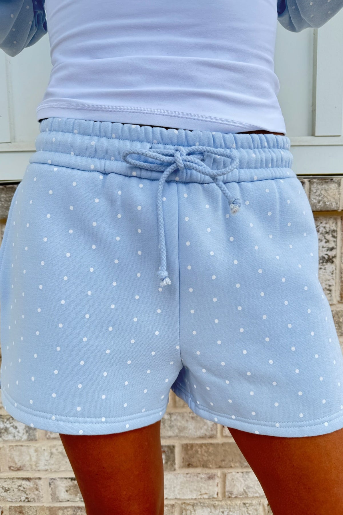 Sky Blue Polka Dot Printed Oversized Hoodie Casual Shorts 2pcs Set