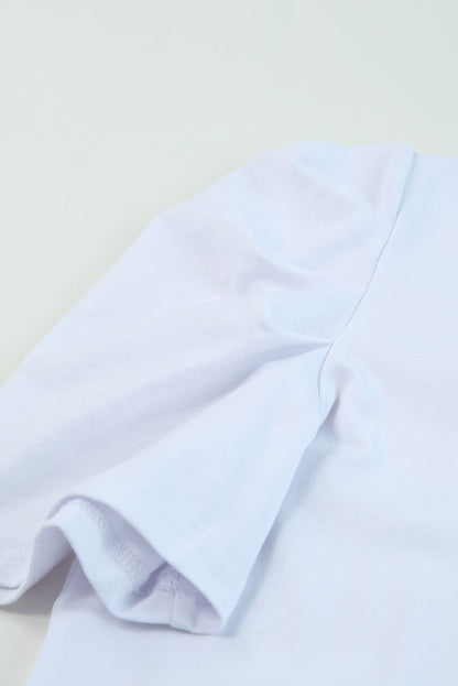 Camiseta con cuello en V y mangas abullonadas 