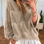 Parchment Hollow Out Knit 7/8 Sleeve Casual Sweater