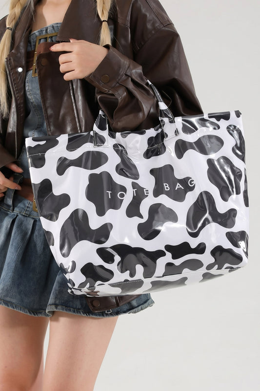 White Cow Spots Print Travel Tote Bag