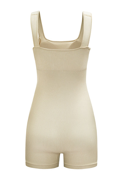 Ribbed Square Neck Padded Sports Romper