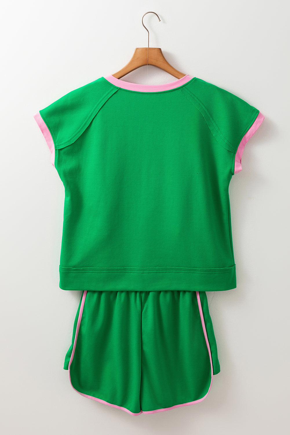 Ensemble t-shirt ras du cou et short texturés bicolores vert vif