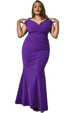 Plus Size Fit and Flare Pleated V Neck Maxi Dress