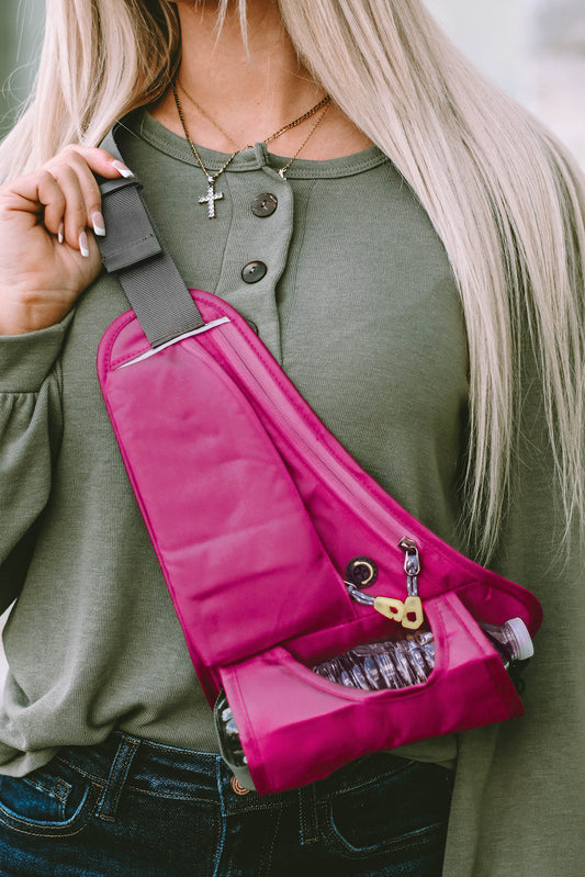 Rose Red Belted Sports Waist Bag with Water Bottle Holder