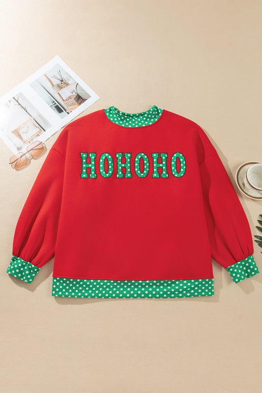 Fiery Red Casual Polka Dot Patchwork Letter Graphic Plus Size Sweatshirt