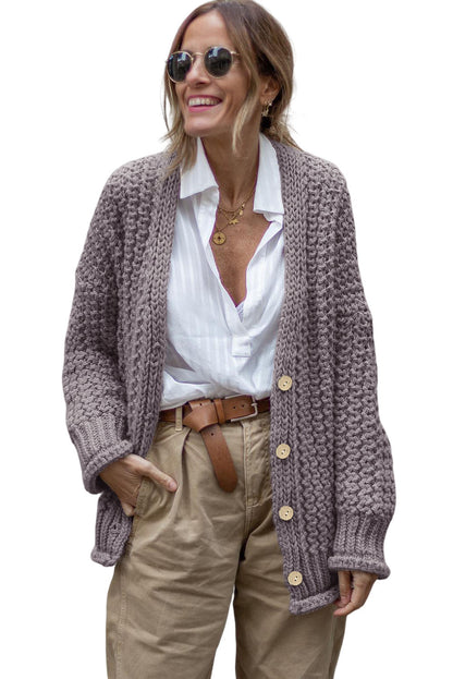 Cardigan vintage en maille torsadée boutonnée sur le devant 