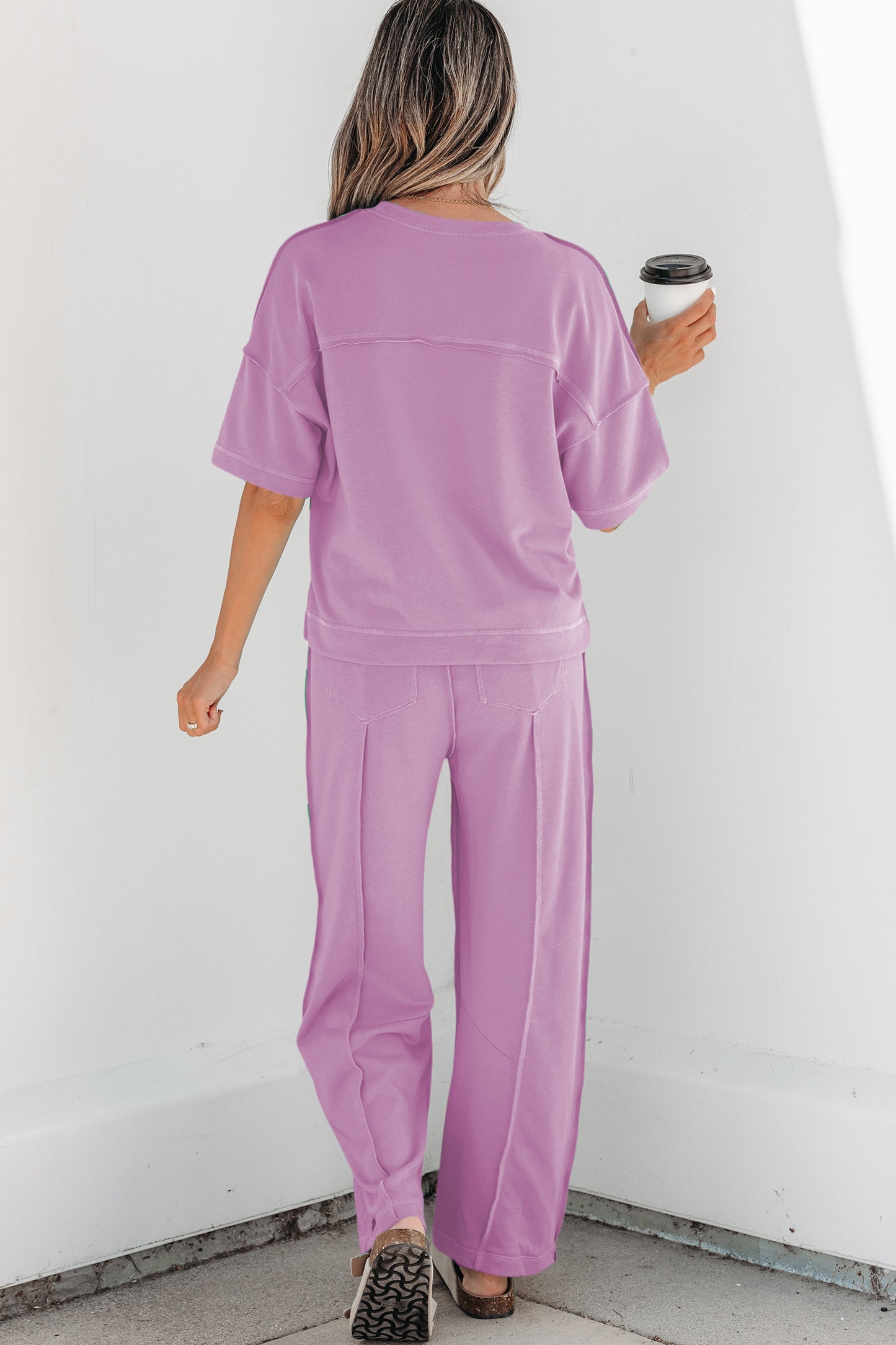 Rose Red Drop Shoulder Boxy Tee and Barrel Pants Set