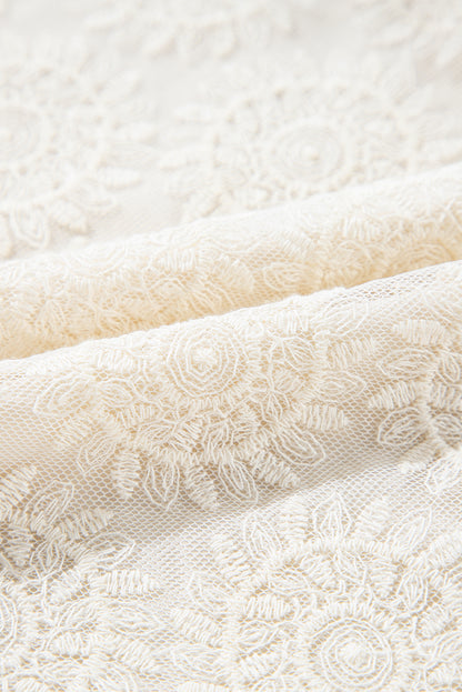 Chemisier à volants et boutons au dos en jacquard fleuri à motif flocons d'avoine, manches 3/4