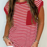 Débardeur à col rond et rayures rouges avec poche poitrine