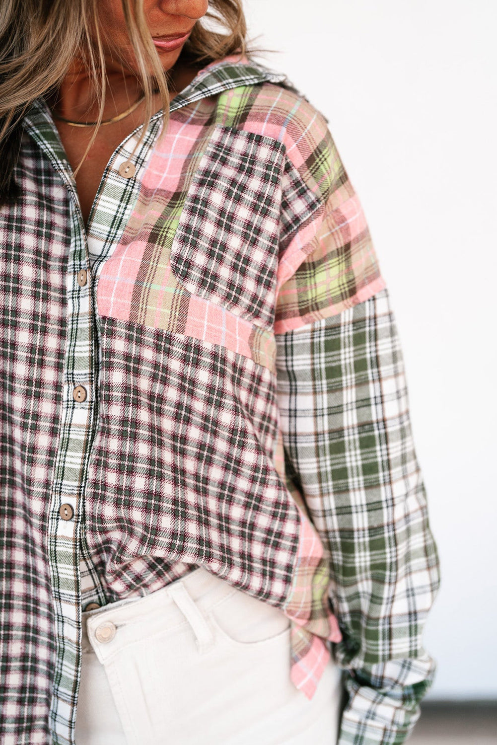 Multicolor Plaid Patchwork High Low Oversized Shirt