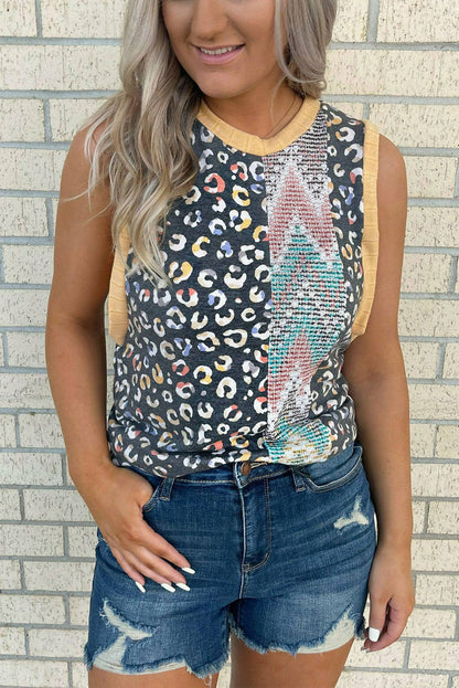 Débardeur à col en V et bordure contrastée multicolore 