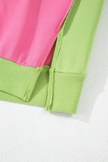 Sweat-shirt décontracté à col ras du cou et coutures apparentes rose