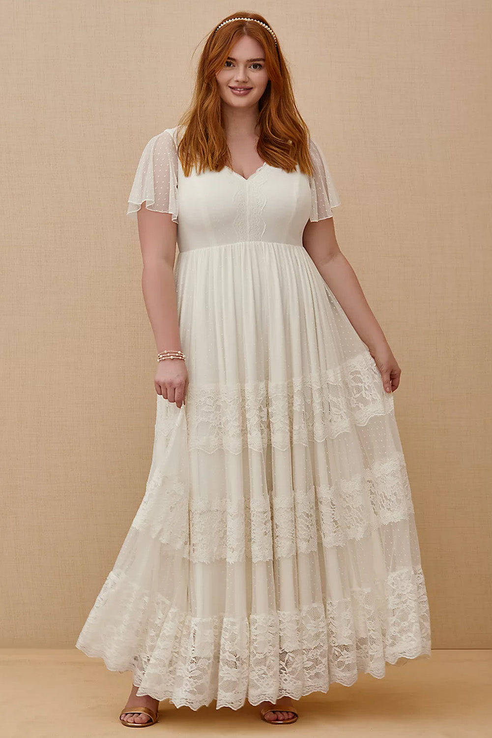 Plus Size Lace A-line Boho Wedding Dress
