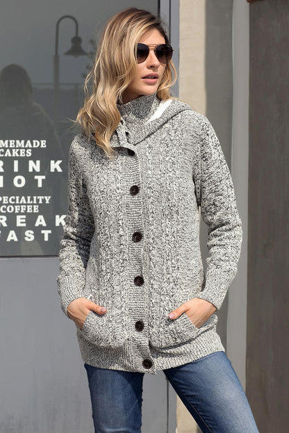 Dark Gray Long Sleeve Button-up Hooded Cardigans